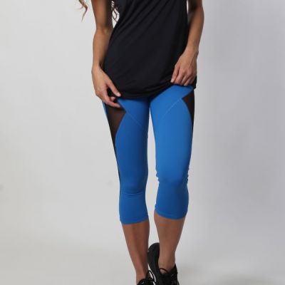 Equilibrium Activewear -Royal Blue with Black Mesh Capri - Mugler style    Large